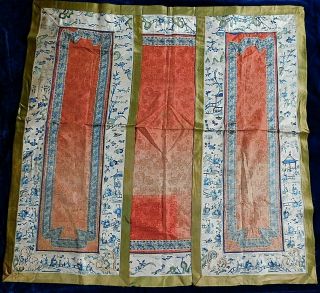 Antique 19thc Chinese Embroidered Panel / Sleeve Panels,  People /flowers/insects