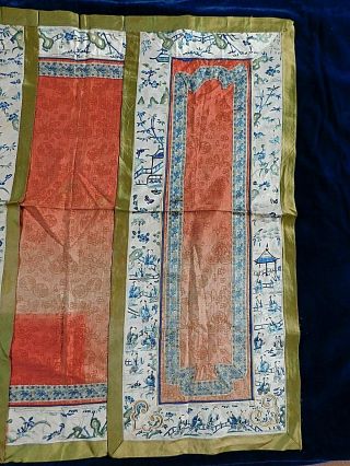 ANTIQUE 19THC CHINESE EMBROIDERED PANEL / SLEEVE PANELS,  PEOPLE /FLOWERS/INSECTS 5