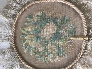 Antique French Petite Point Needlepoint Fire Screens/Face Shields Fan Circa 1700 9