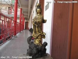 24 " China Buddhism Fane Classical Bronze Gild Kwan - Yin Bodhisattva Ride On Dragon