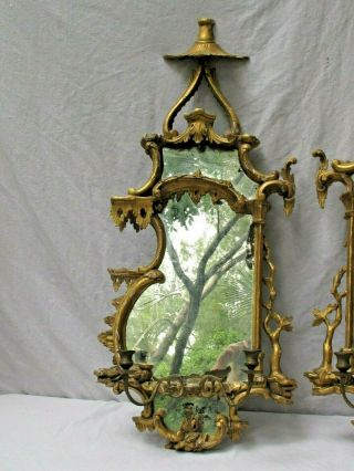 Antique 19th c.  French Carved Gilt Wood Wall Sconces with Mirrors 2