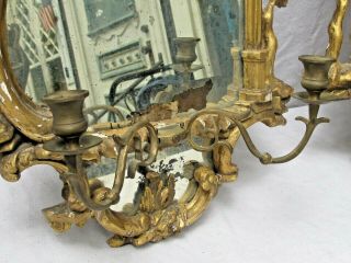 Antique 19th c.  French Carved Gilt Wood Wall Sconces with Mirrors 5