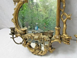 Antique 19th c.  French Carved Gilt Wood Wall Sconces with Mirrors 7