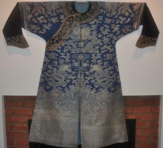 Antique Chinese Qing Dynasty Silk Brocade Dragon Robe