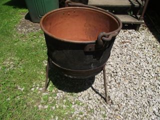 Antique Copper Apple Butter Kettle With Stand