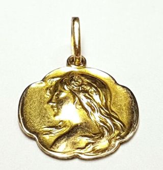 18k Gold Antique Medal With A Woman Embossed 3