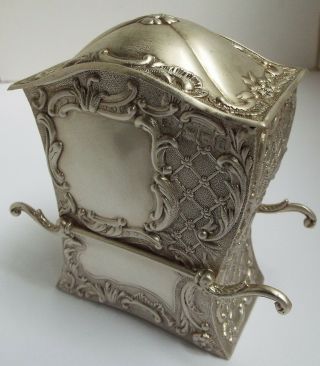 Fabulous Rare English Antique 1899 Sterling Silver Novelty Sedan Chair Tea Caddy