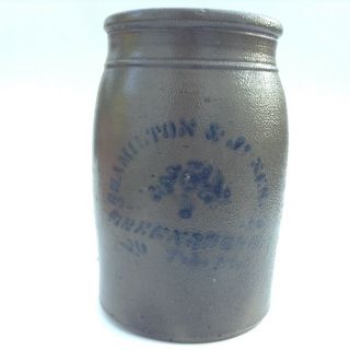 Pennsylvania Blue Cobolt Decorated Stoneware Jar,  C 1870 Hamilton And Jones,  Gre