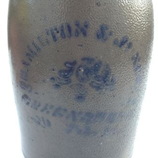 Pennsylvania Blue Cobolt decorated Stoneware Jar,  C 1870 Hamilton and Jones,  Gre 2