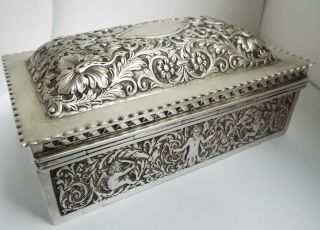 WONDERFUL VERY LARGE HEAVY ENGLISH ANTIQUE 1888 STERLING SILVER TABLE JEWEL BOX 9