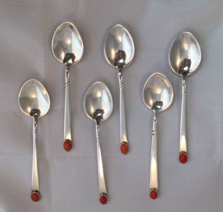Six Sterling Silver Coral Demitasse Spoons Frank Patania Sr The Thunderbird Shop
