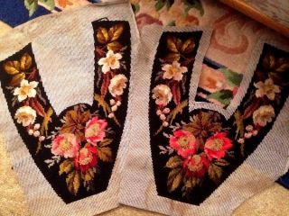 Wow Rare Antique Victorian Berlin Woolwork Tapestry Ladies Slippers Tops C.  1850