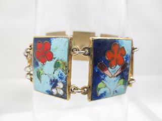 Vintage Robert Kuo Cloisonne Enamel Panel Bracelet Signed Floral Flowers Taiwan 3