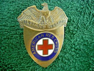 American Red Cross Hat Badge World War 2 Scarce Enamel Military Welfare Antique