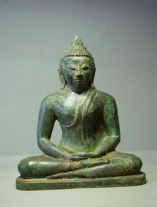 Antique Bronze Figure Of A Meditating Sir Lanka Buddha.  Rare Temple Relic 19th C