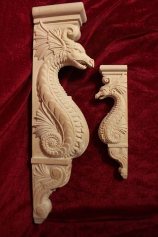 Wooden Corbel/bracket Dragon.  Wall Fireplace Decor.  Carved From Wood.  Size 30 "