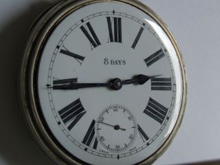 Looking Antique c1900 69mm Goliath 8 Day Open Faced Pocket Watch 11