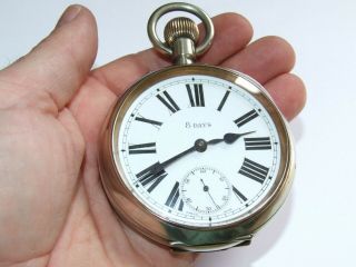 Looking Antique C1900 69mm Goliath 8 Day Open Faced Pocket Watch