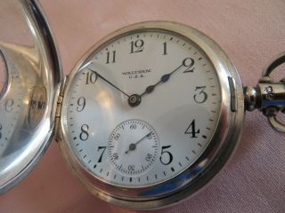 WALTHAM SOLID SILVER HALF HUNTER POCKET WATCH IN DENNISON SPECIAL CASE SERVICED 2