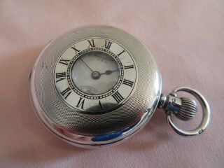 WALTHAM SOLID SILVER HALF HUNTER POCKET WATCH IN DENNISON SPECIAL CASE SERVICED 7