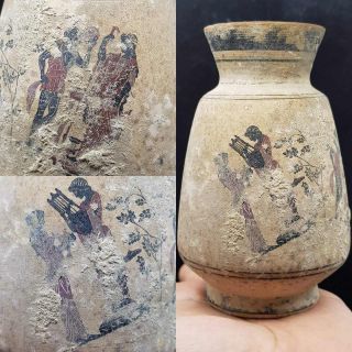 Very Old Wonderful King & Queen Roman Greek Painted Pottery Vase 22