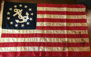 Vintage Cotton 23 " X 36 " Defiance Flag 13 Star Anchor Yacht Wartime