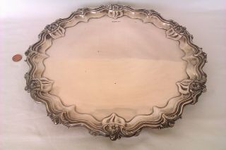 Solid Silver Ornate Edwardian Footed Tray Walker & Hall 1908 1161grms 11