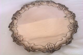 Solid Silver Ornate Edwardian Footed Tray Walker & Hall 1908 1161grms 3