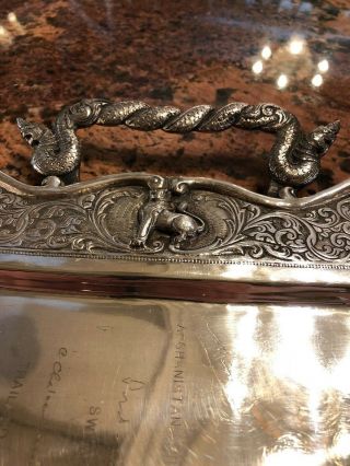 Vintage 20th Century Indian Burmese Solid Silver hand - crafted Repousse Tray 4