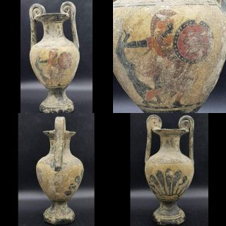 18x9 cm Old Unique Greek Roman Painted Ceramic Pottery JAR 22 2