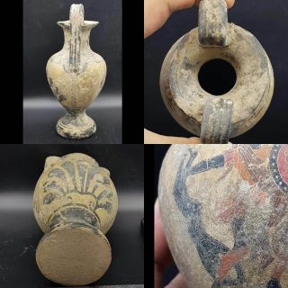 18x9 cm Old Unique Greek Roman Painted Ceramic Pottery JAR 22 3