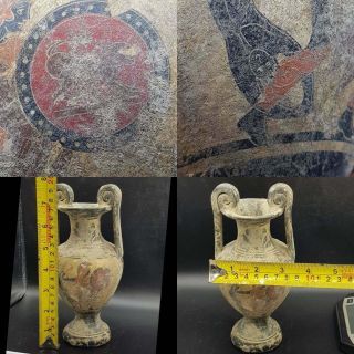 18x9 cm Old Unique Greek Roman Painted Ceramic Pottery JAR 22 4