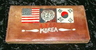 Vintage Us Army Korean War Theater Made Hand Painted Leather Wallet 1952