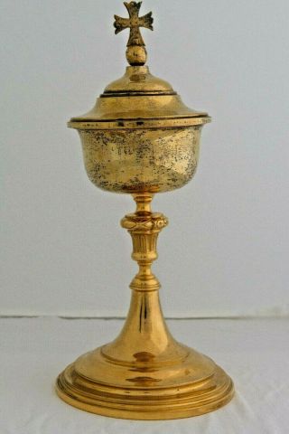 Antique Chalice Ciborium Silver Cup And Gold Plated Foot