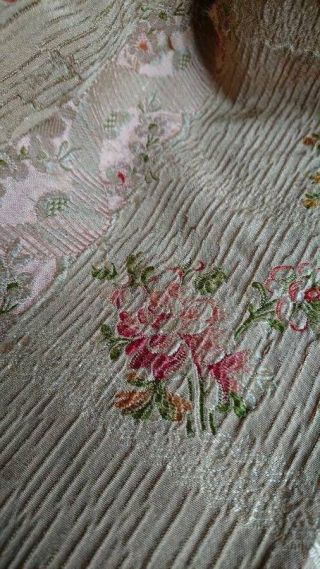 EXQUISITE PANEL ANTIQUE FRENCH SILK BROCADE ROSES & RIBBONS 19th century 10