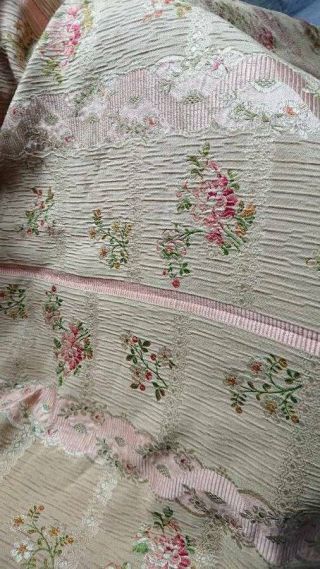 EXQUISITE PANEL ANTIQUE FRENCH SILK BROCADE ROSES & RIBBONS 19th century 11