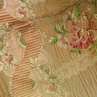 Exquisite Panel Antique French Silk Brocade Roses & Ribbons 19th Century