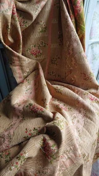 EXQUISITE PANEL ANTIQUE FRENCH SILK BROCADE ROSES & RIBBONS 19th century 3