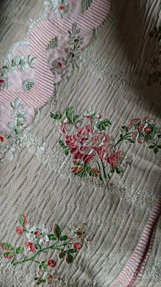 EXQUISITE PANEL ANTIQUE FRENCH SILK BROCADE ROSES & RIBBONS 19th century 5