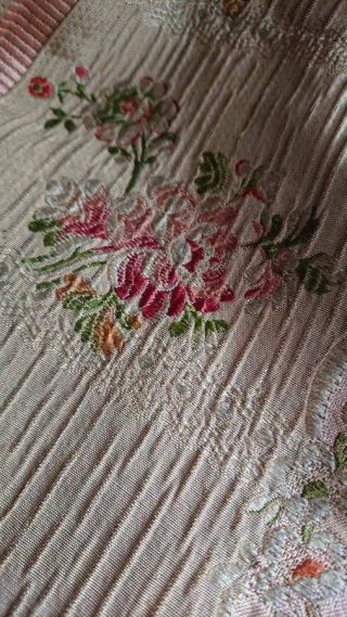 EXQUISITE PANEL ANTIQUE FRENCH SILK BROCADE ROSES & RIBBONS 19th century 6
