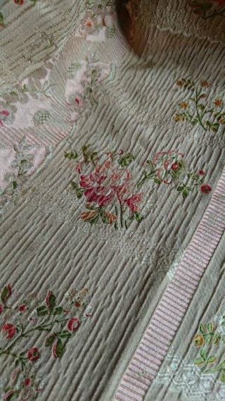 EXQUISITE PANEL ANTIQUE FRENCH SILK BROCADE ROSES & RIBBONS 19th century 7