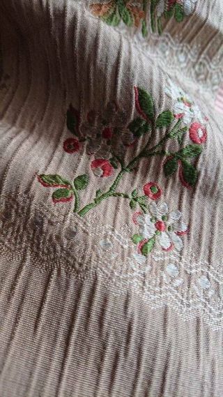 EXQUISITE PANEL ANTIQUE FRENCH SILK BROCADE ROSES & RIBBONS 19th century 8
