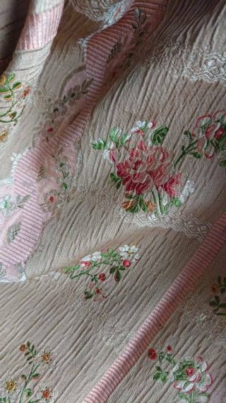 EXQUISITE PANEL ANTIQUE FRENCH SILK BROCADE ROSES & RIBBONS 19th century 9