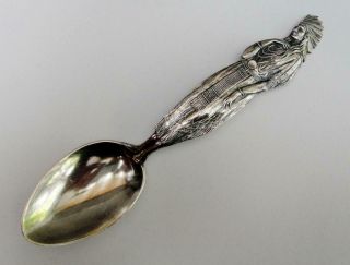 Rare Antique Lge Size Sterling Spoon Full Figural Female Indian Princess Handle