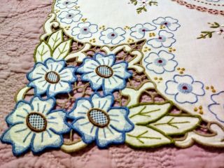 Museum Quality Colorful Madeira Cutwork & Embroidery Square Table Runner 18x18 "