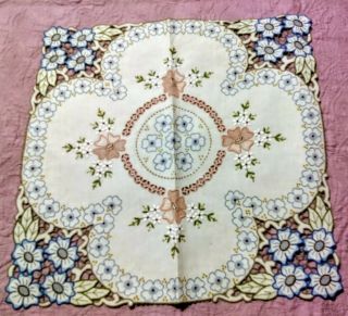 Museum Quality Colorful Madeira Cutwork & Embroidery Square Table Runner 18x18 
