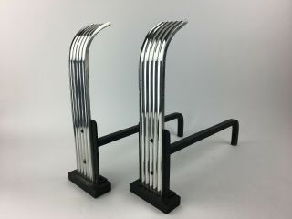 Art Deco Machine Age Streamline Modern Aluminum Andirons 2