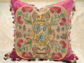 Huge Coat Of Arms Royal Heraldic Crest Needlepoint Tapestry Pillow 27 X 27