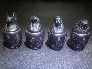 Egyptian Antiques Antiquities Sons Of Horus 4 Canopic Jars And Lids 1292 - 1549 Bc