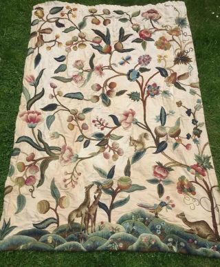 Antique Crewel Work Tree Of Life Large 7ft6 X 5ft C1900 Rare Large Panel